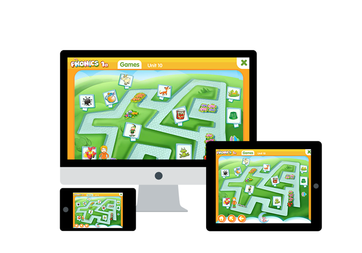 Phonics educational app on desktop, tablet and phone