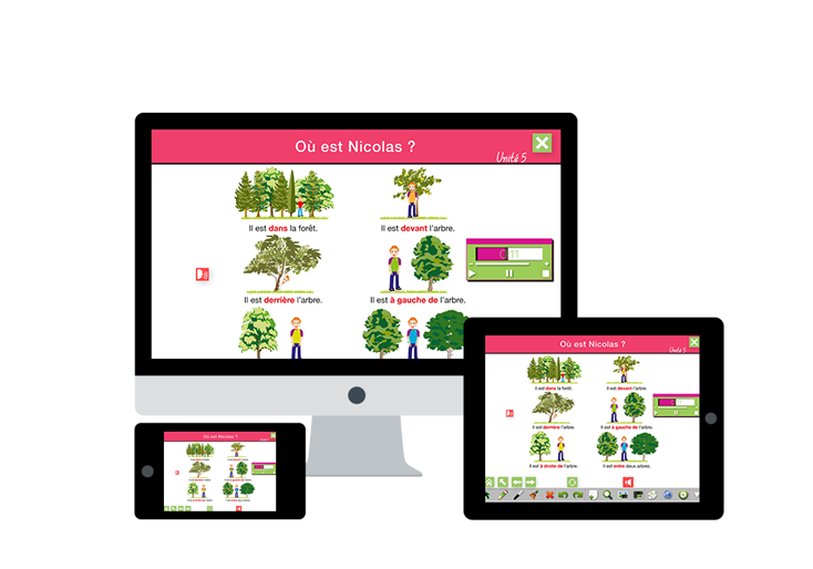 French language app on desktop, tablet and phone